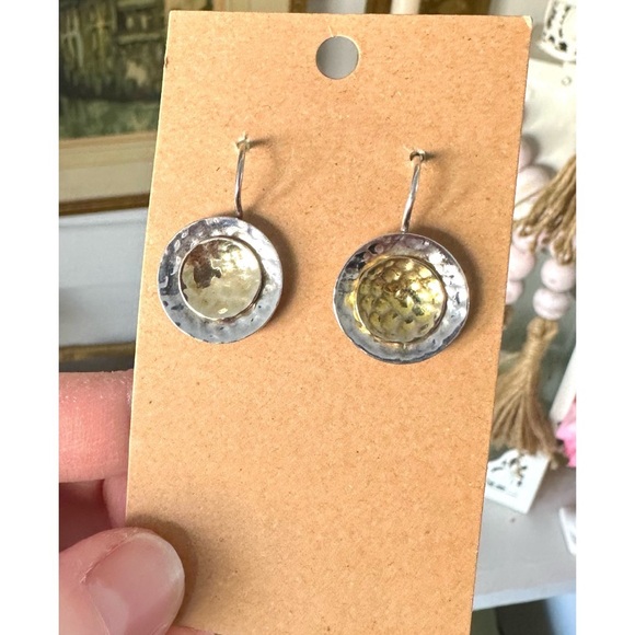 SILPADA Sterling Silver 925 14K Gold Plate Hammered Disk Earrings W1367 RETIRED - Picture 3 of 4